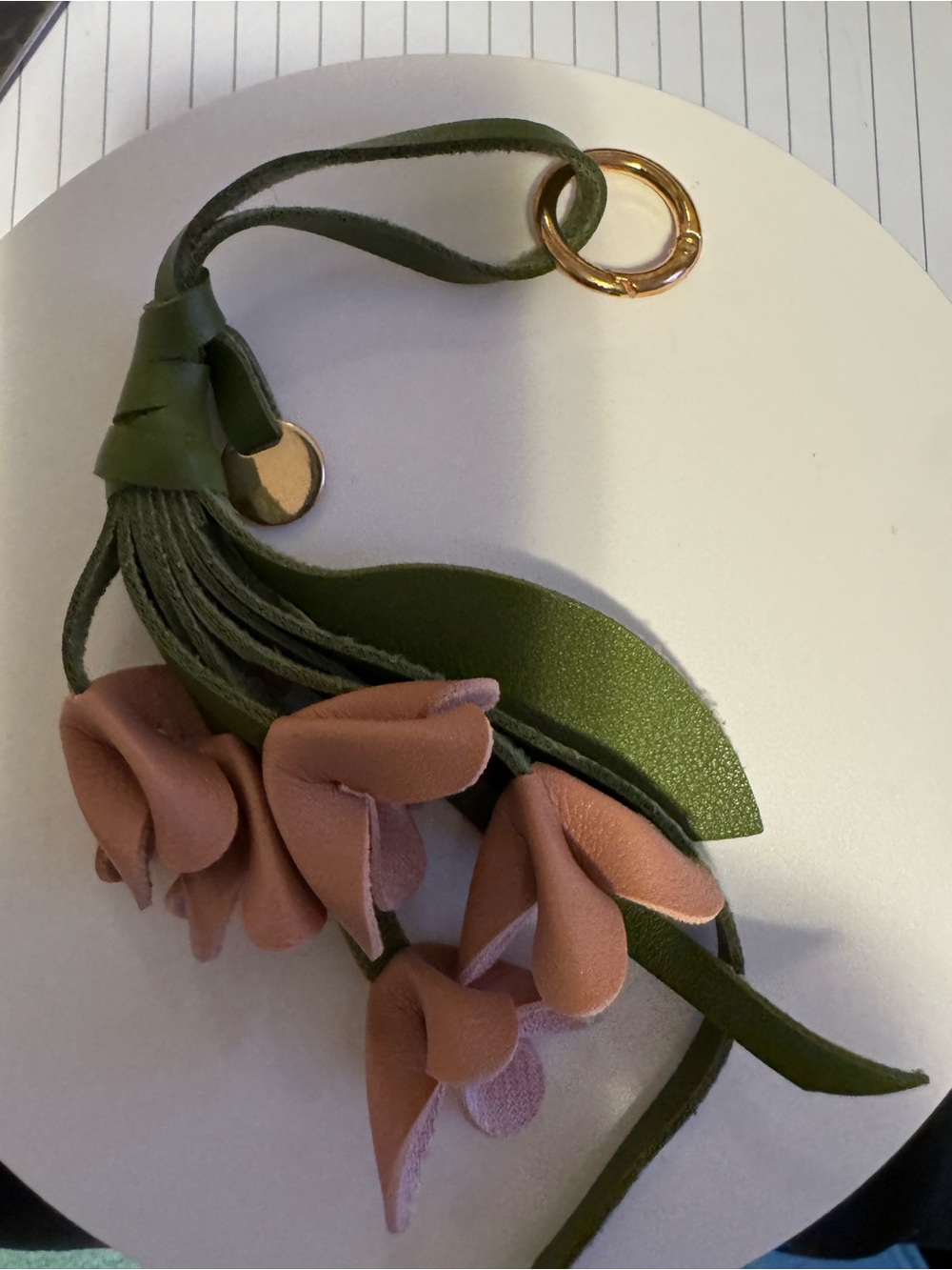 Pink leather floral Keychain - Olive Green and Blush
Genuine Leather Flower